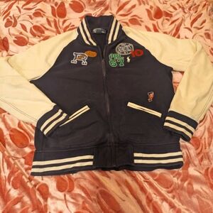 Men's Vintage Polo Ralph Lauren Navy and Cream Varsity Jacket with PWings Patch